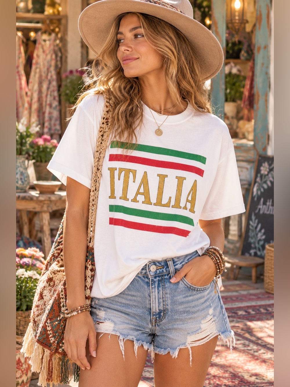 Free People x Ragabond Studio Italia Graphic Tee White Gold Organic Cotton Small